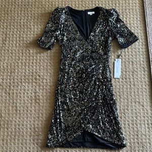 Black & silver sequin midi dress